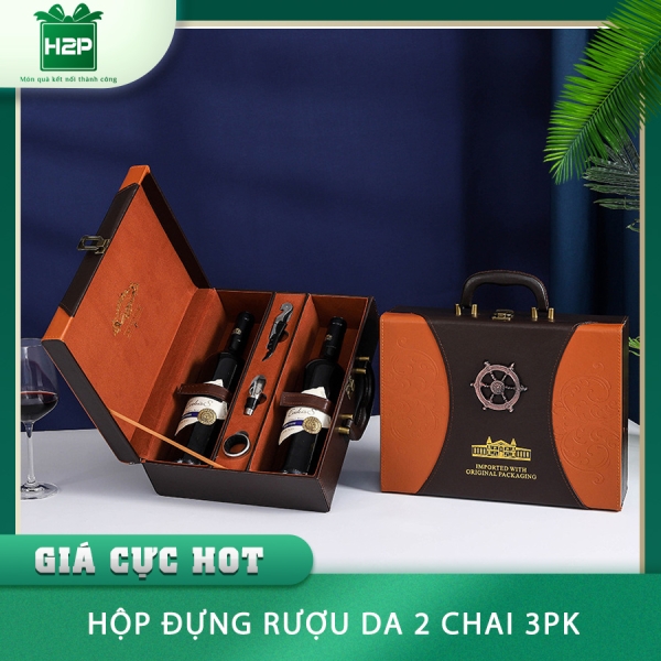HỘP RƯỢU DA 2 CHAI HDRD-34