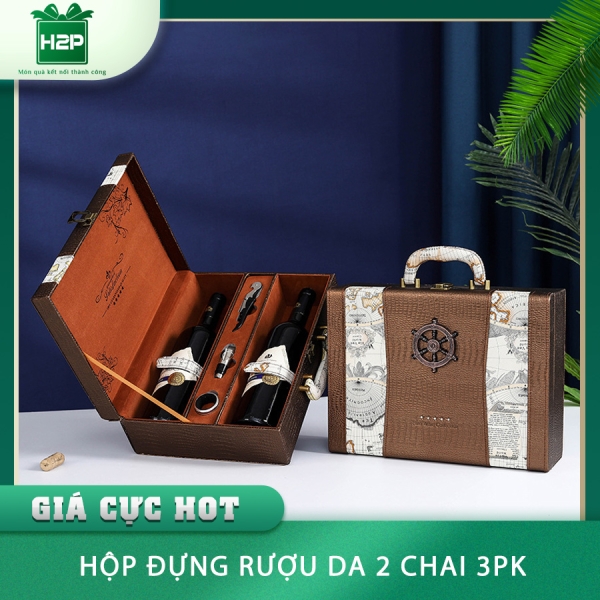 HỘP RƯỢU DA 2 CHAI HDRD-35