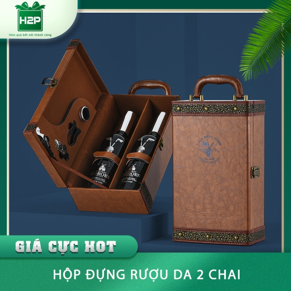 HỘP RƯỢU DA 2 CHAI HDRD-17